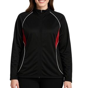 Holloway Ladies L Black Red‎ White Zip Jacket Athletic Track Style Long Sleeve